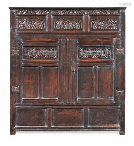 A Charles I joined oak livery cupboard, Devon, circa 1640