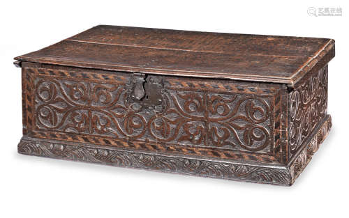 A Charles I boarded oak box, West Country, circa 1640