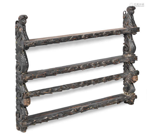 Possibly 17th century A pine painted delft rack, Dutch