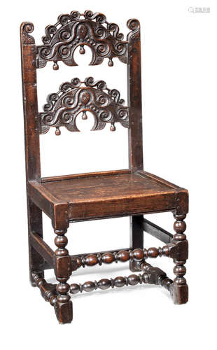 An unusual Charles II joined oak backstool, South Yorkshire, circa 1670