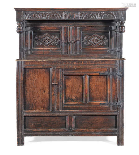 A small Charles II joined oak court cupboard, Cumbrian, dated 1670