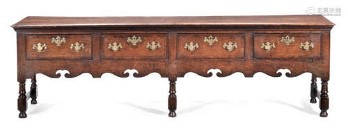 A George I joined oak open dresser base, Midlands, circa 1720