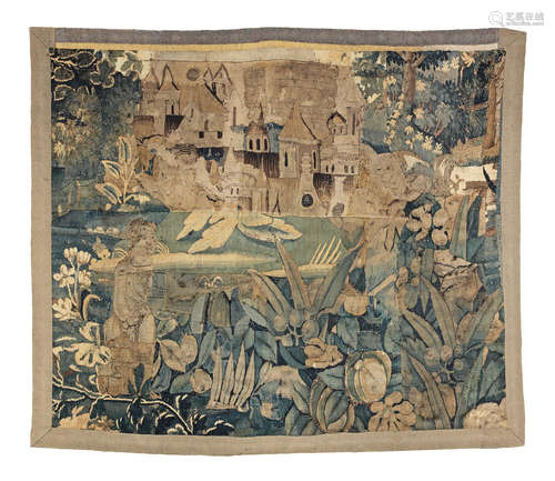 A 17th century section of verdure tapestry, Flemish