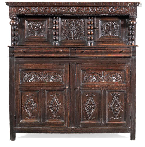 A William III/Queen Anne joined oak court cupboard, Lancashire, dated 1702