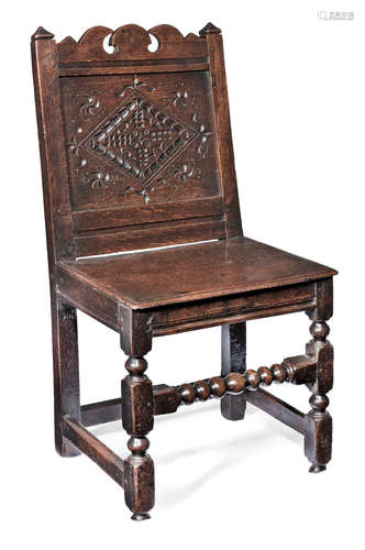 A Charles II joined oak backstool, Lancashire, circa 1680