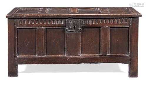 A James I joined oak and inlaid coffer, circa 1620