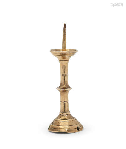 Possibly late 15th/early 16th century A miniature brass alloy pricket candlestick, North-West European