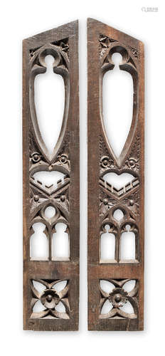 A pair of late 15th/early 16th century architectural tracery fragments, probably from a screen, English, circa 1500 - 1530