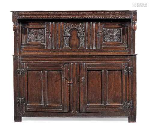 A Charles I joined oak court cupboard, North Country, circa 1640