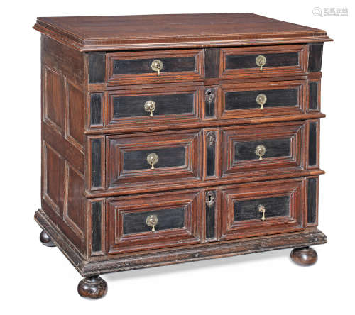 A Charles II joined walnut, fruitwood, oak and ebonized chest of drawers, circa 1670 and later