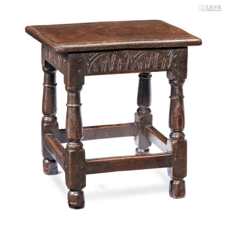 A charles II oak low stool, circa 1660