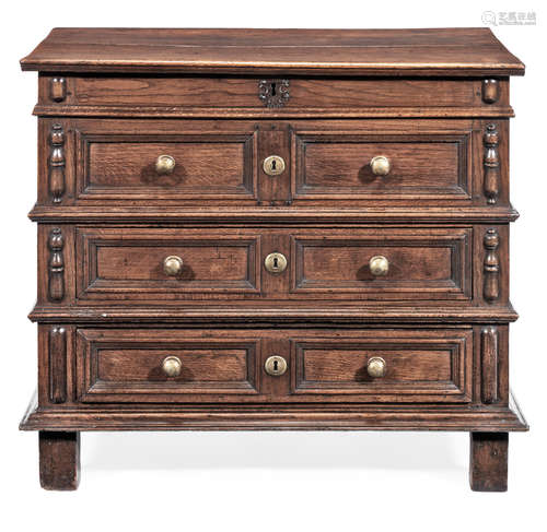 A late 17th century joined oak box-top chest of drawers, English, circa 1680-1700