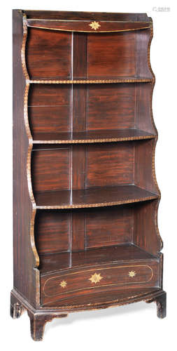 A stained pined and gilt-decorated open waterfall bookcase, English, circa 1820-50