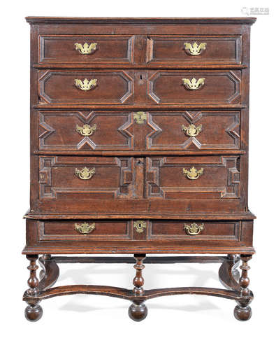 A joined oak and elm chest-on-stand, English, circa 1700