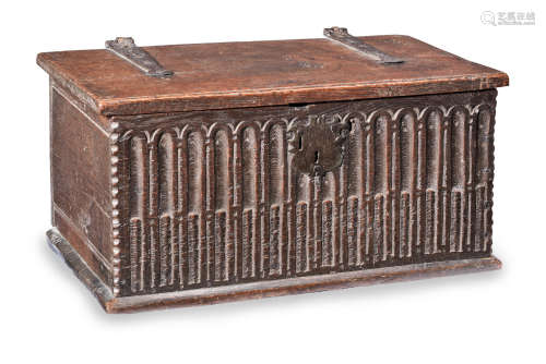 A late 16th/early 17th century boarded and joined oak box, German, circa 1600