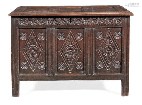 A mid-17th century joined oak coffer, Lancashire, circa 1650