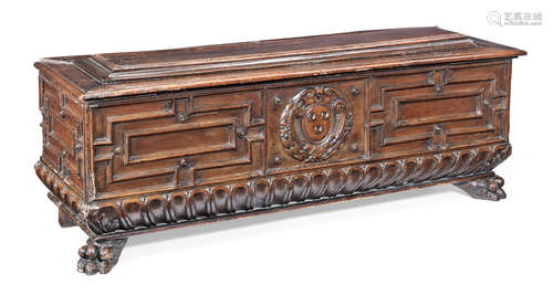 A 17th century walnut cassone, Italian, possibly Sienna, circa 1575