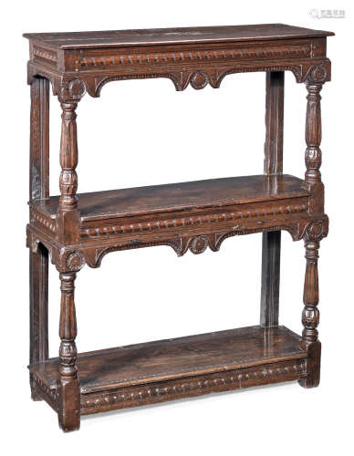 A rare and small Elizabeth I joined oak three-tier buffet, West Country, circa 1600