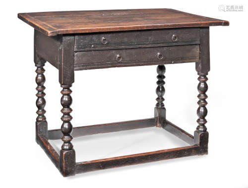 A Charles II joined oak side table, with a rare two drawer arrangement, circa 1660