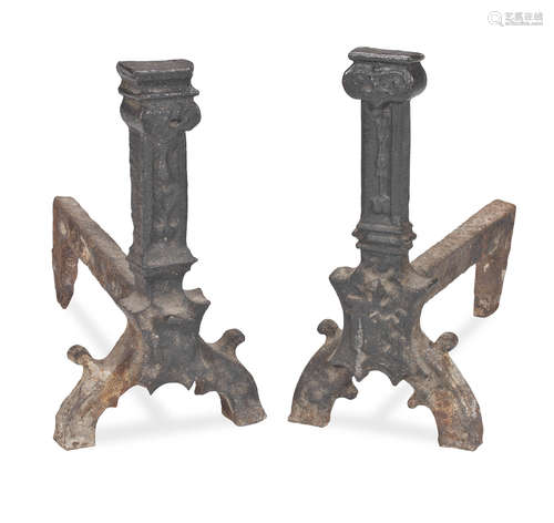 Two similar iron firedogs, in the 16th century French manner