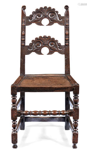 An unusual Charles II joined oak backstool, South Yorkshire, circa 1680