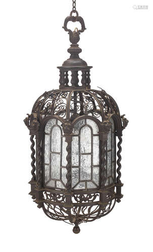 A large 20th century bronze hall lantern