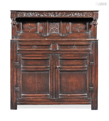 A Charles II joined oak court cupboard, Lancashire, circa 1680