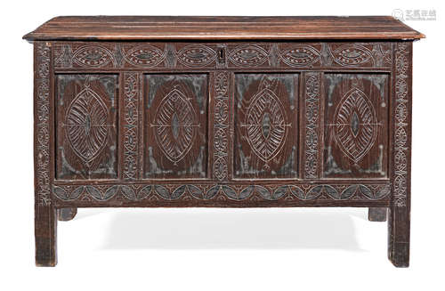 A Charles II joined oak and black-stained coffer, Dorset, circa 1680