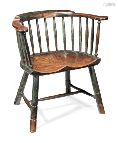 A George III walnut, elm, ash and painted primitive low-back Windsor chair, circa 1770-90