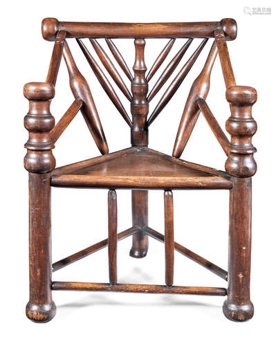 A fruitwood and elm turner's chair, English, circa 1700