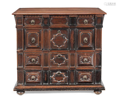 A Charles II oak, cedar and snakewood-veneered chest of drawers, circa 1670