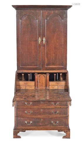 A George II joined oak bureau bookcase, circa 1750