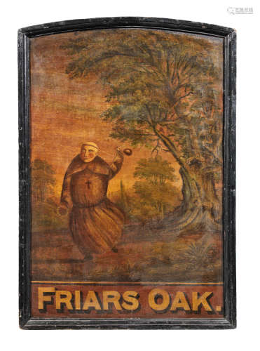 A 19th century painted Friars Oak tavern advertisement, English
