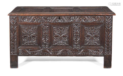 A Charles II joined oak coffer, circa 1670