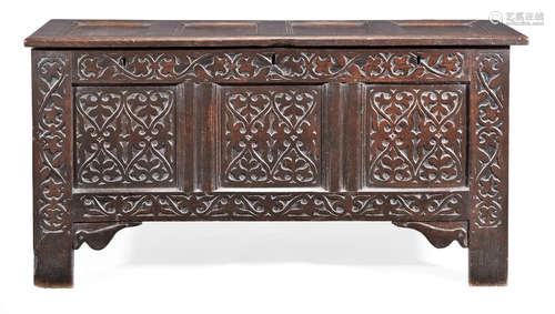 An unusual Charles II joined oak coffer, circa 1660