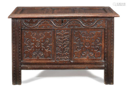 A Charles II joined oak coffer,  North Lancashire, circa 1670