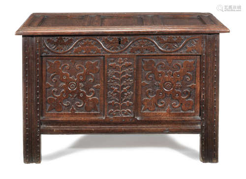 A Charles II joined oak coffer,  North Lancashire, circa 1670