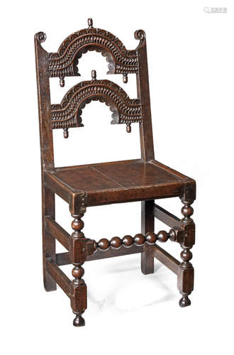 A Charles II joined oak backstool, Derbyshire, circa 1670