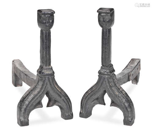 A pair of 16th century iron firedogs, French