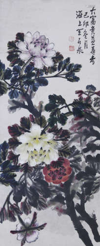 王石泉 花卉 纸本设色 立轴