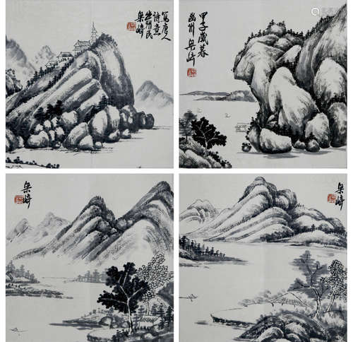 梁琦 山水集册（13开） 纸本设色 册页