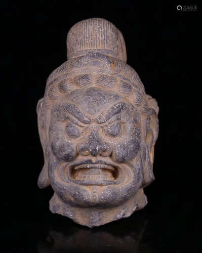 A BLUESTONE CARVED KING HEAVEN STATUE BUDDHA HEAD