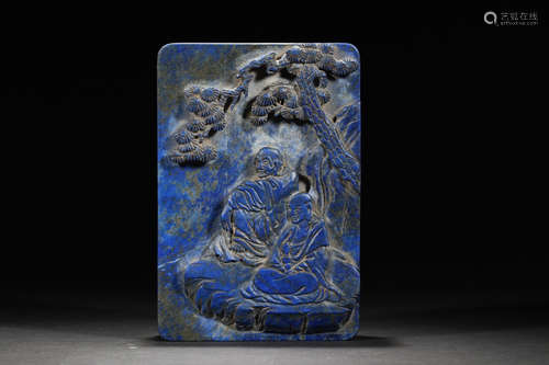 A LAZULI CARVED LUOHAN PATTERN INK SLAB