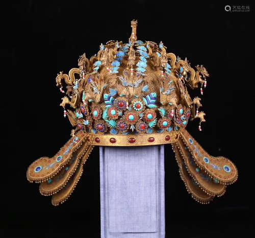 A GILT SILVER GEM DECORATED PHOENIX CROWN