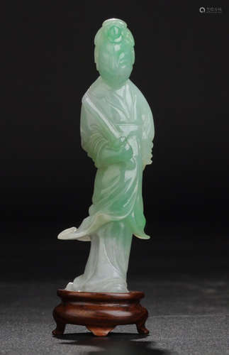 A JADEITE CARVED CHARACTER SHAPED PENDANT