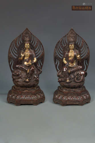 A GILT BRONZE CASTED MANJUSHRI BUDDHA