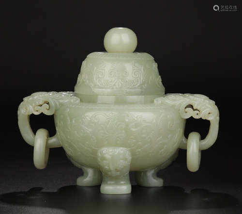 A HETIAN JADE CARVED FLORAL PATTERN CENSER