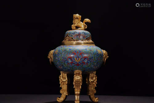 A CLOISONNE CASTED WRAPPED FLORAL PATTERN CENSER