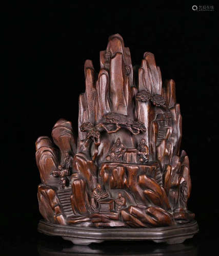 A CHENXIANG WOOD CARVED LANDSCAPE SHAPED ORNAMENT