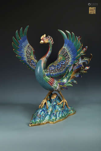 A CLOISONNE CASTED PHOENIX SHAPED ORNAMENT